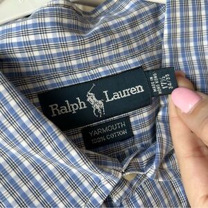 Ralph Lauren Men’s Blue Plaid Cotton Button-Up Shirt